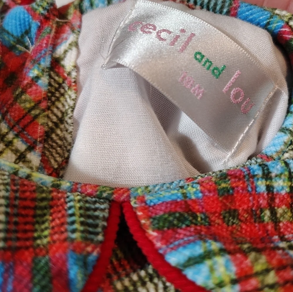 Cecil and Lou Girls Plaid Corduroy Romper Peter Pan Collar Red Trim Size 18 Mo - Picture 4 of 7